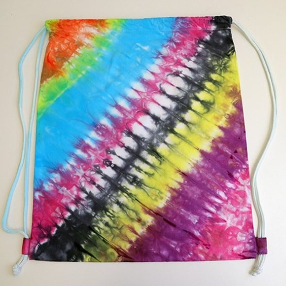 Tie Dye Drawstring Bag, Tie Dye Backpack, Rainbow Color Backpack Gym Bag - Picture 2 of 4